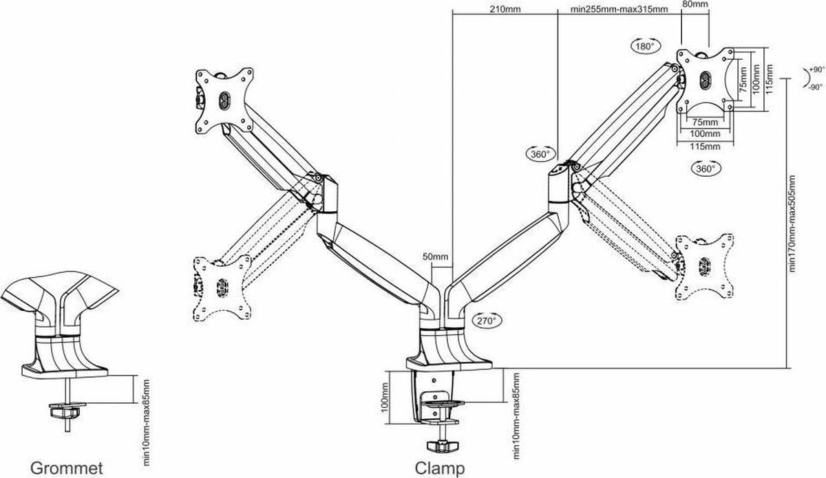 Neomounts nm d750dsilver monitorarm 2 sc 8 orig - Neomounts Nm-D750Dsilver voor 2 schermen tot 32" Bureausteun (zilver)