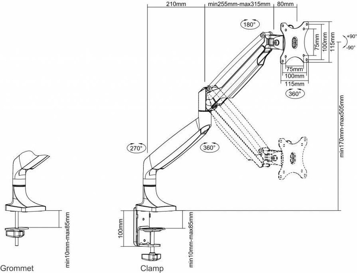 Neomounts nm d750white monitorarm 1 sche 10 orig - Neomounts Nm-D750White Monitorarm 1 Scherm tot 32" Bureausteun (wit)