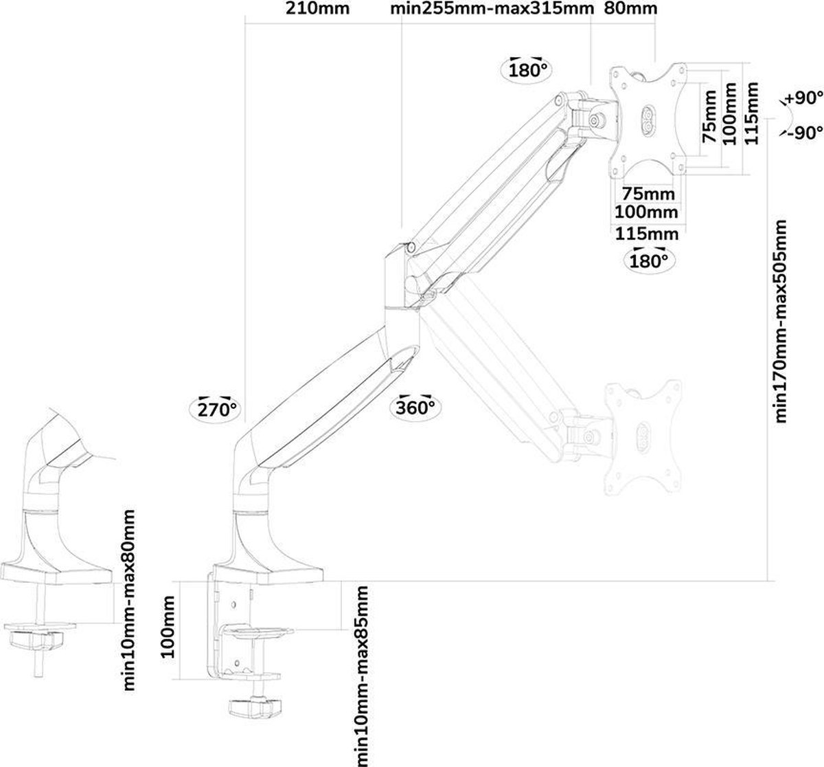 Neomounts nm d750white monitorarm 1 sche 9 orig - Neomounts Nm-D750White Monitorarm 1 Scherm tot 32" Bureausteun (wit)