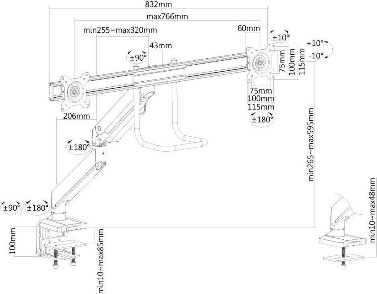 Neomounts nm d775dxsilver crossbar monit 8 orig - Neomounts Nm-D775Dxsilver voor 2 schermen tot 32" Bureausteun (zilver)