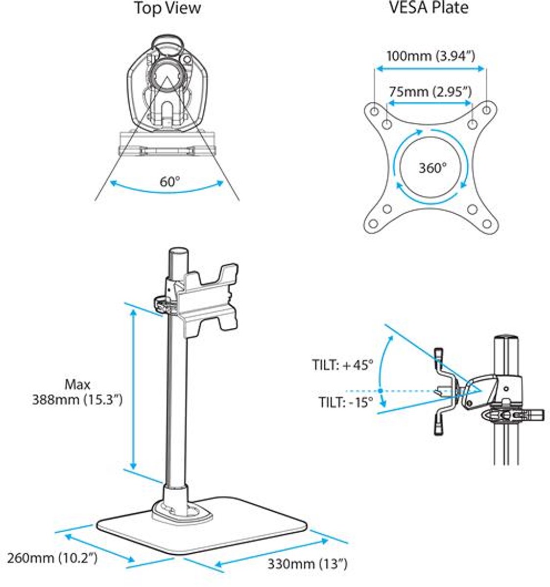 Screen table support startech armpivs 6 orig - Screen Table Support Startech tot 34" Monitorstandaard (zilver)