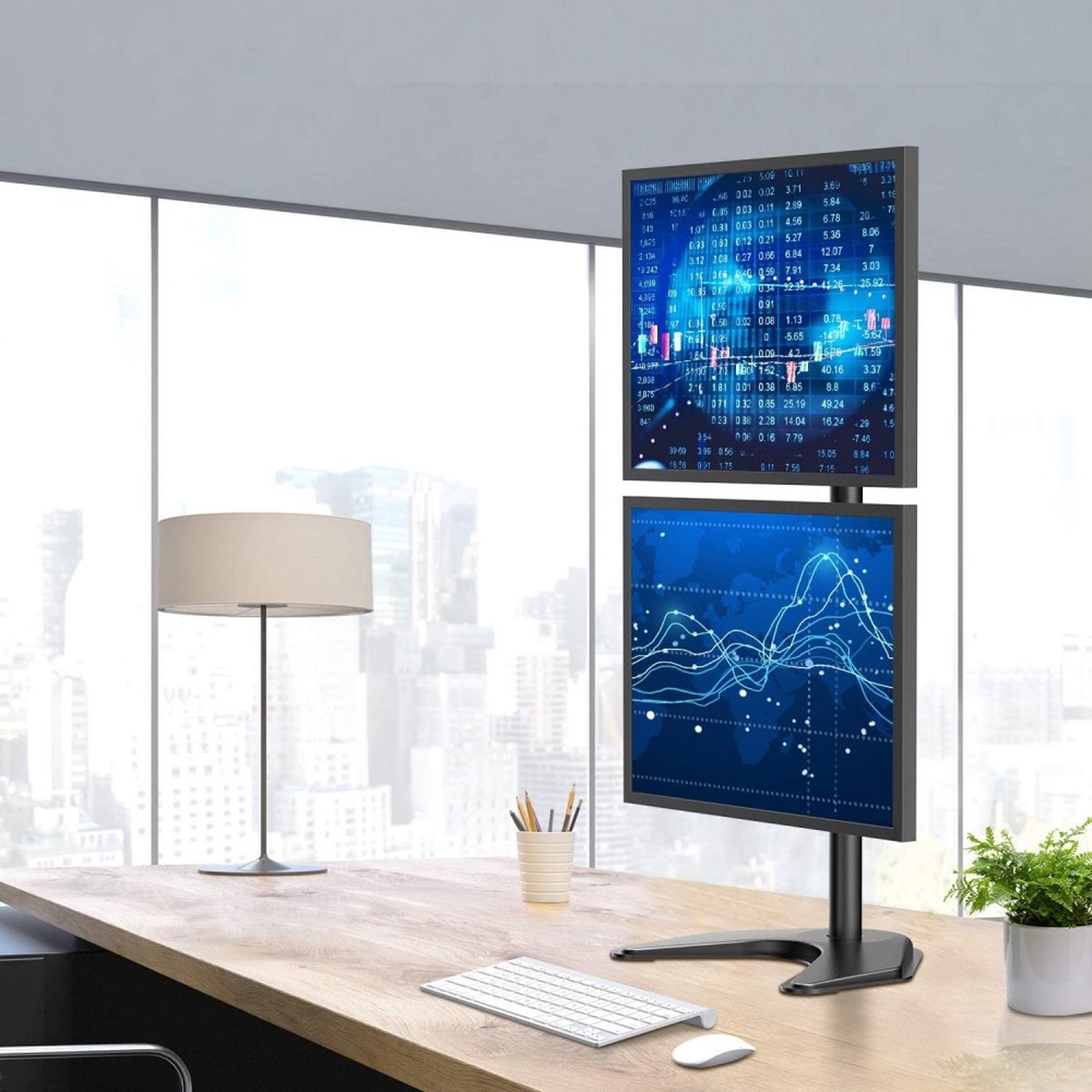 Techly ica lcd 2520v monitorvoet 2 vo 9 orig - TECHly Ica-LCD-2520V voor 2 schermen tot 27" Monitorstandaard (zwart)