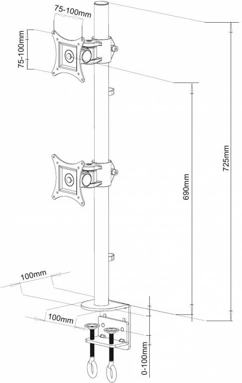 Techly ica lcd 350 d 27 zwart 4 orig - Techly ICA-LCD-350-D voor 2 schermen tot 27" Bureausteun (zwart)