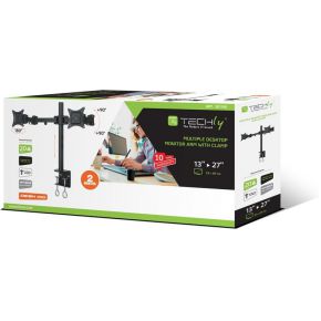 Techly ica lcd 482 d 31 zwart 2 orig - Techly ICA-LCD-482-D voor 2 schermen tot 27" Bureausteun (zwart)