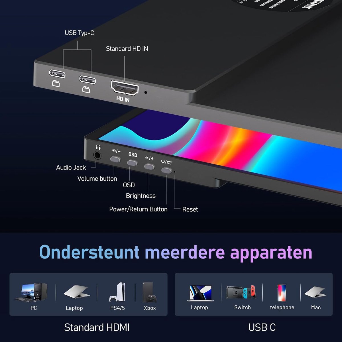 Beeldscherm Plug & Play 16" Monitor (Black) - afbeelding 7