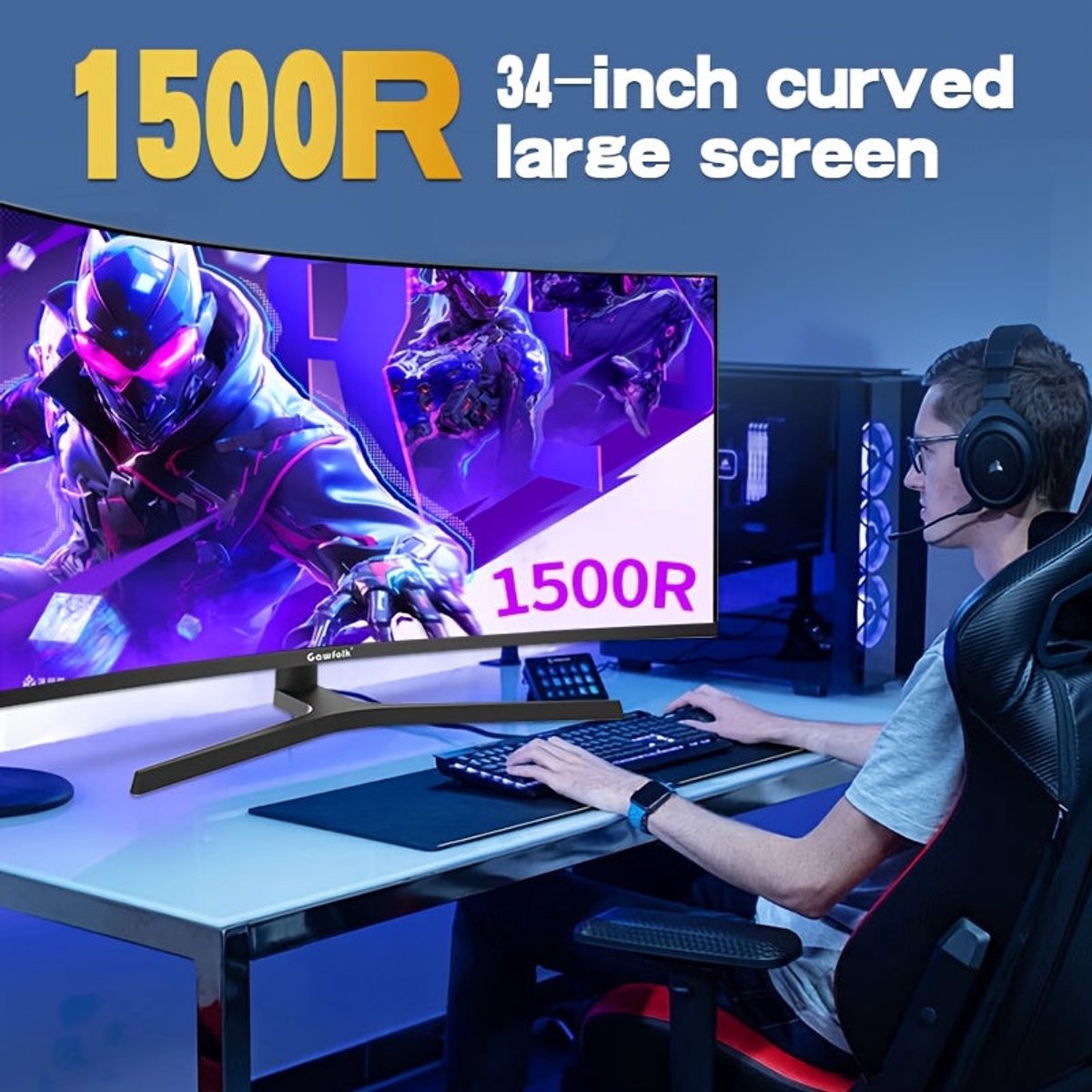 34 Inch Curved UWQHD Gaming Monitor, 3440x1440, 165Hz, 1ms GTG, FreeSync - afbeelding 7