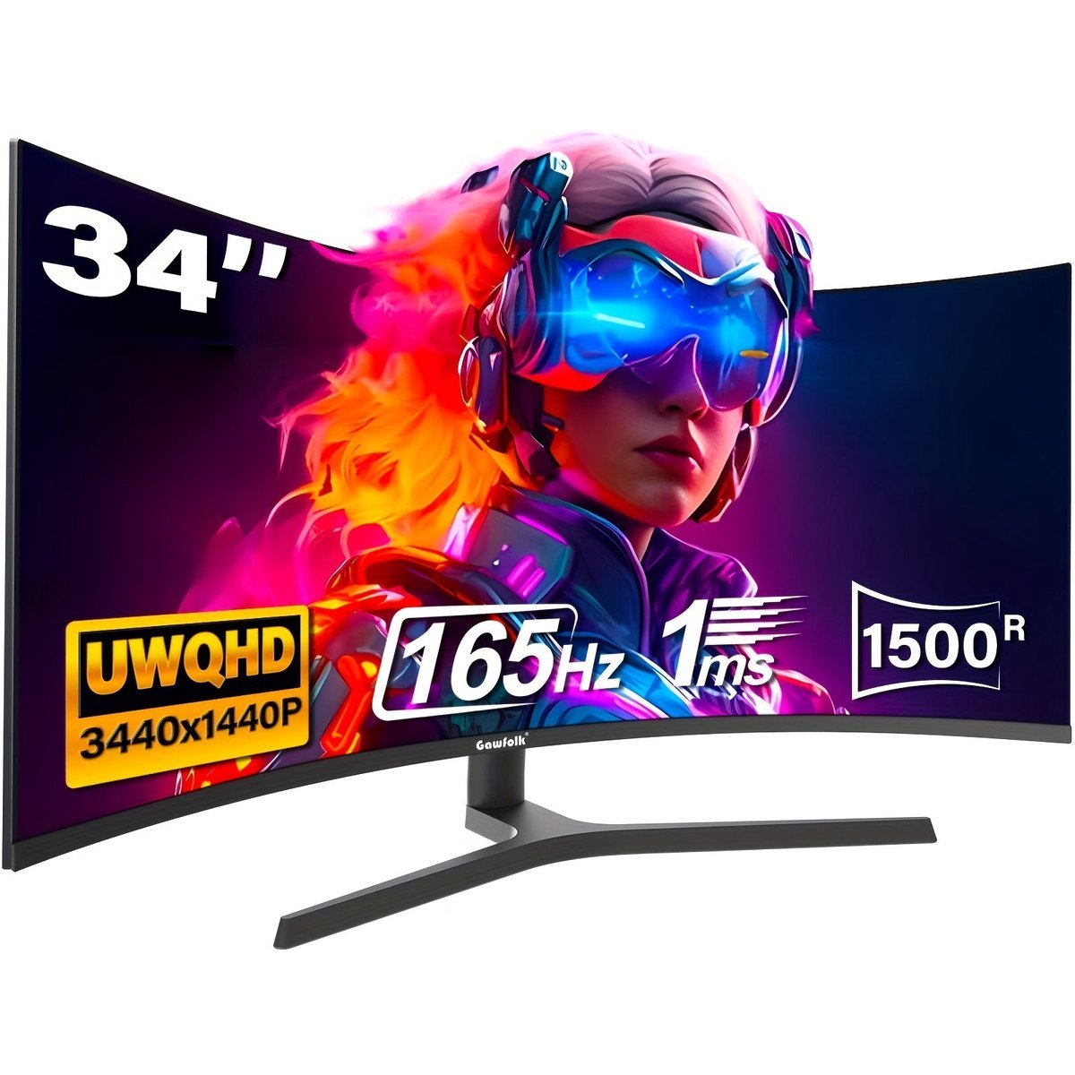 34 Inch Curved Ultrawide Monitor – Gaming Monitor – Pc Monitor – Widescreen Monitor – Breedbeeldscherm – 165Hz Refresh Rate – Wqhd 3440X1440 Resolutie