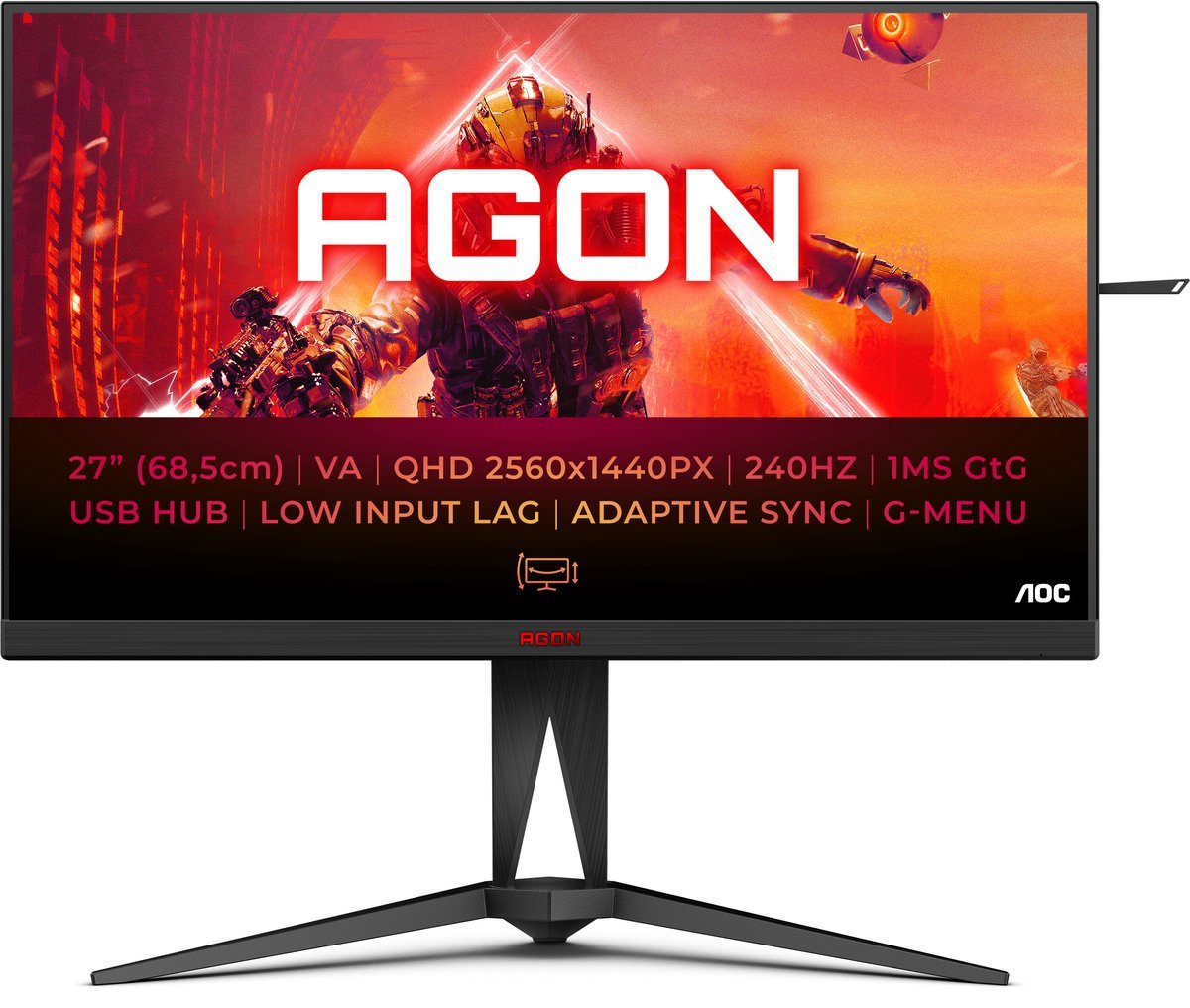 AOC Aoc Ag275Qzn/Eu Computer Monitor 68,6 Cm (27") 2560 X 1440 Pixels Quad Hd Zwart, Rood