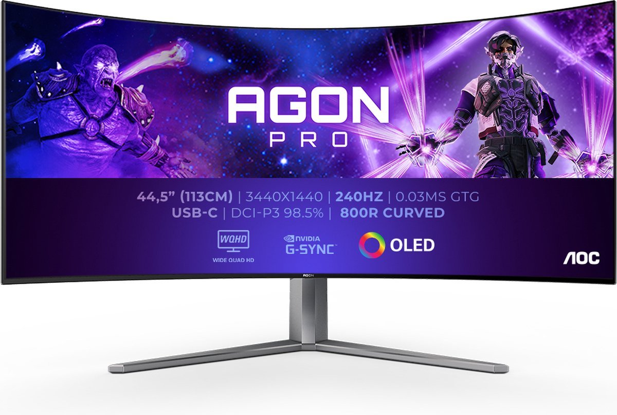 AOC Aoc Agon Pro Ag456Uczd - Ultrawide Oled Gaming Monitor - Usb-C 90W - 240Hz - 45 Inch