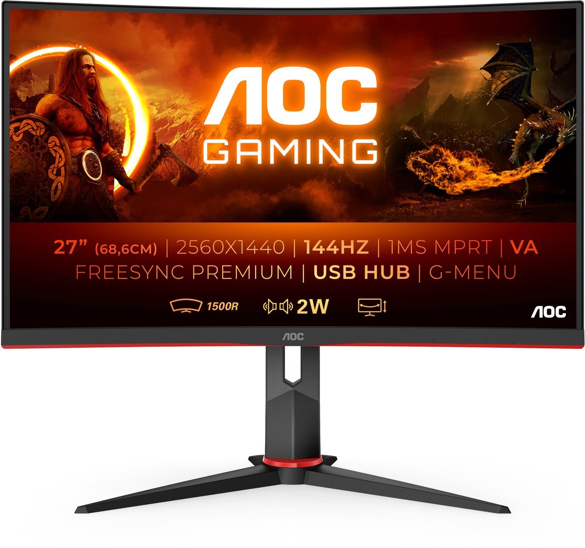 AOC Aoc Cq27G2U - Qhd Va Curved 144Hz Gaming Monitor - 27 Inch