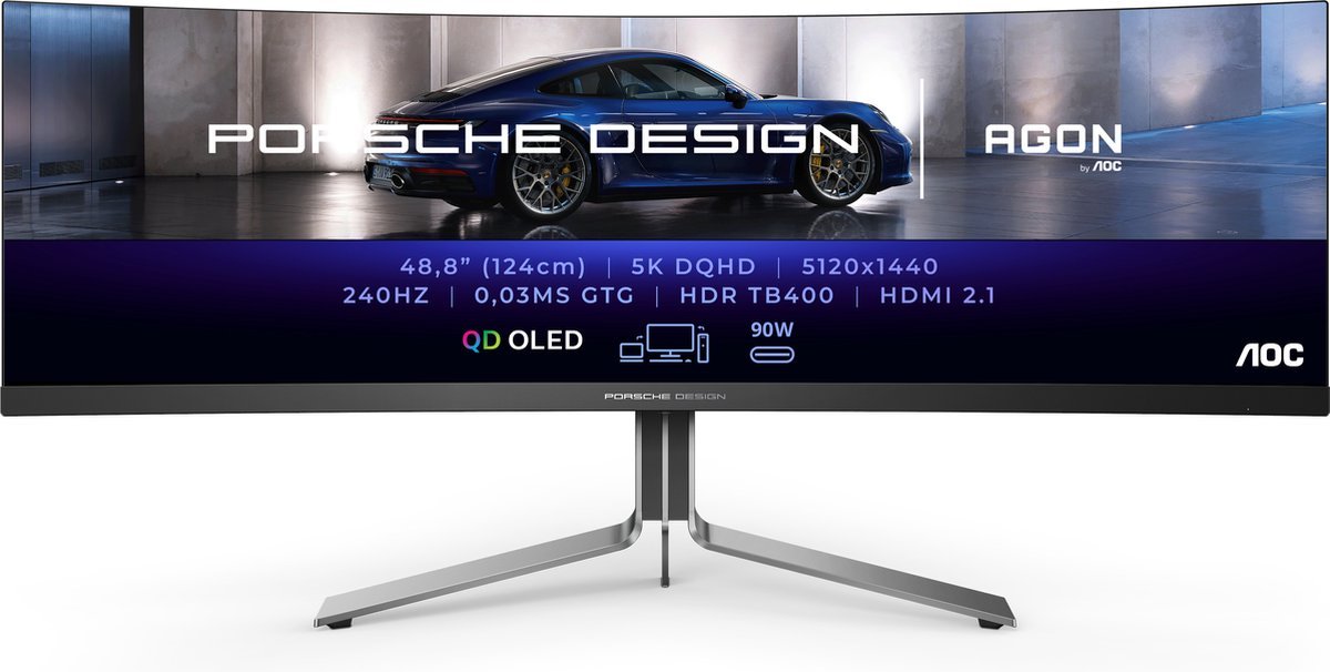 AOC Aoc Porsche Pd49 - Dqhd Qd-Oled Ultrawide Gaming Monitor - Kvm-Switch - Usb-C 90W - 240Hz - 49 Inch