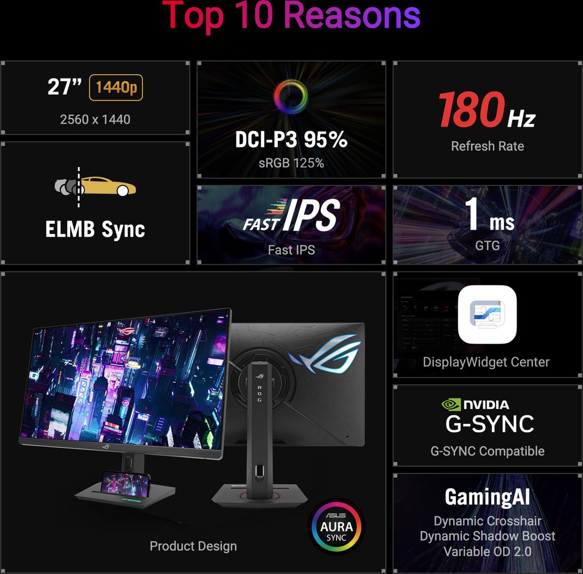 Asus Rog Strix Xg27Acg - Qhd Gaming Monitor - G-Sync Compatible - Usb Type-C - - afbeelding 8