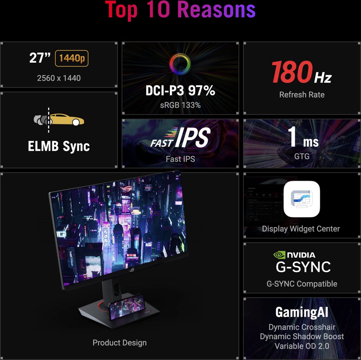 Asus Rog Strix Xg27Acs - Qhd Ips Gaming Monitor - 180Hz - Usb-C - G-Sync - afbeelding 3