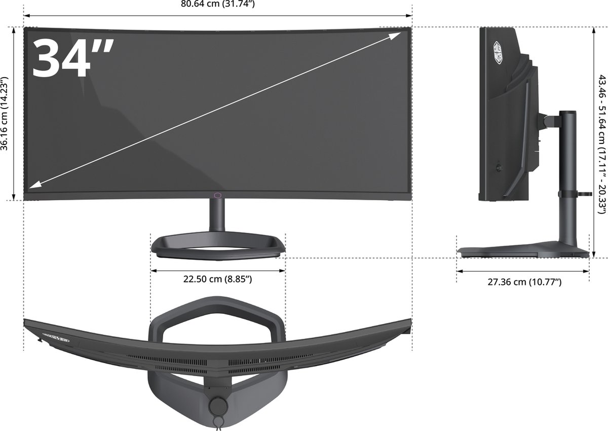 Cooler Master Gm34-Cwq2 34" Curved Gaming Monitor - 1500R Uwqhd (3440X1440), - afbeelding 7