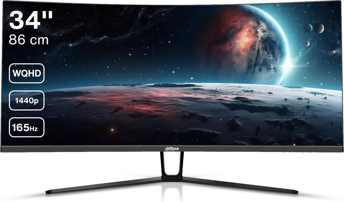 Dahua Dahua Lm34-E330C - Curved Ultrawide Qhd Va Gaming Monitor - 34 Inch - 165Hz - 1Ms - Inclusief Displayport Kabel