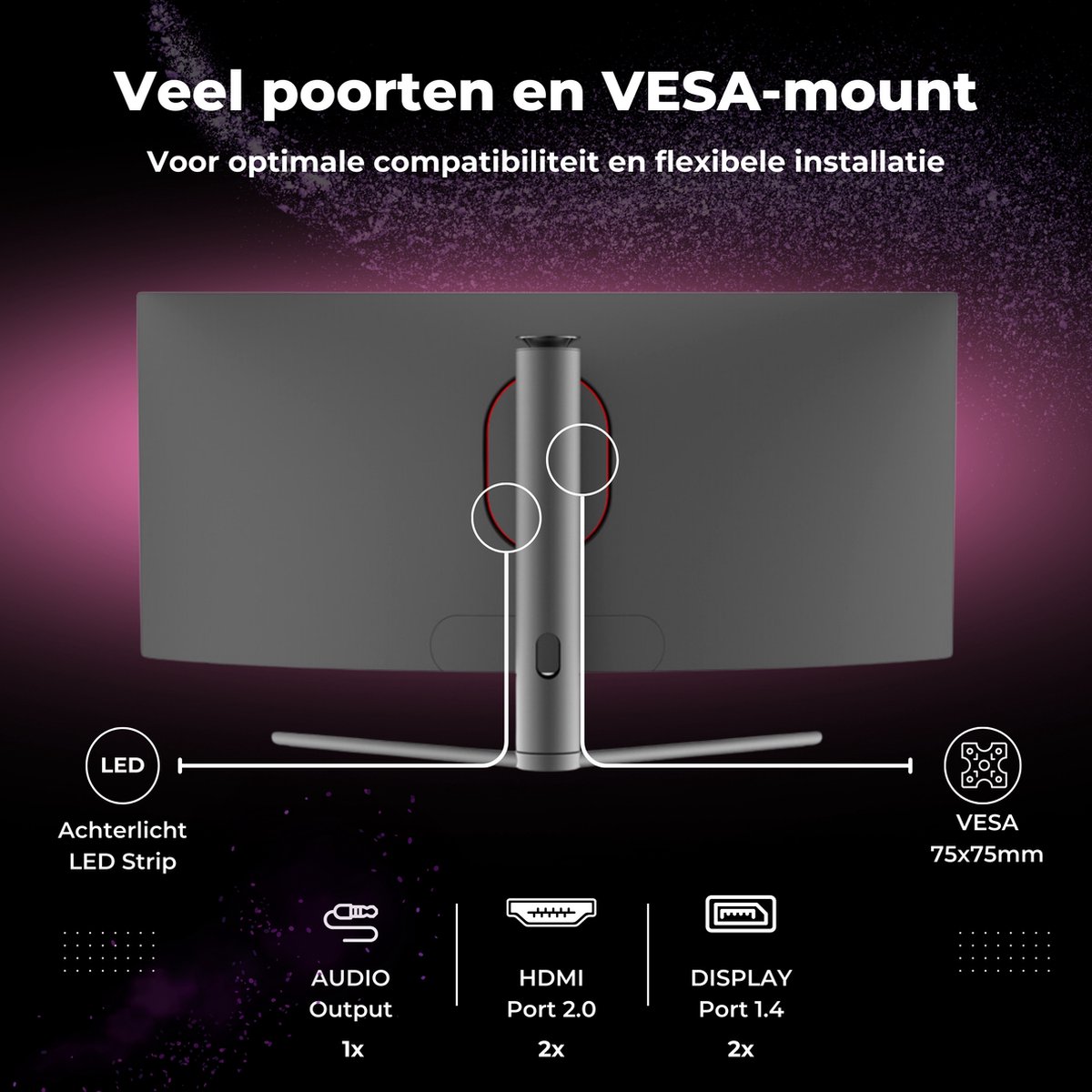 Game Hero® 34 Inch Ultrawide Curved Gaming Monitor Zwart - 165 Hz - 1Ms - afbeelding 5