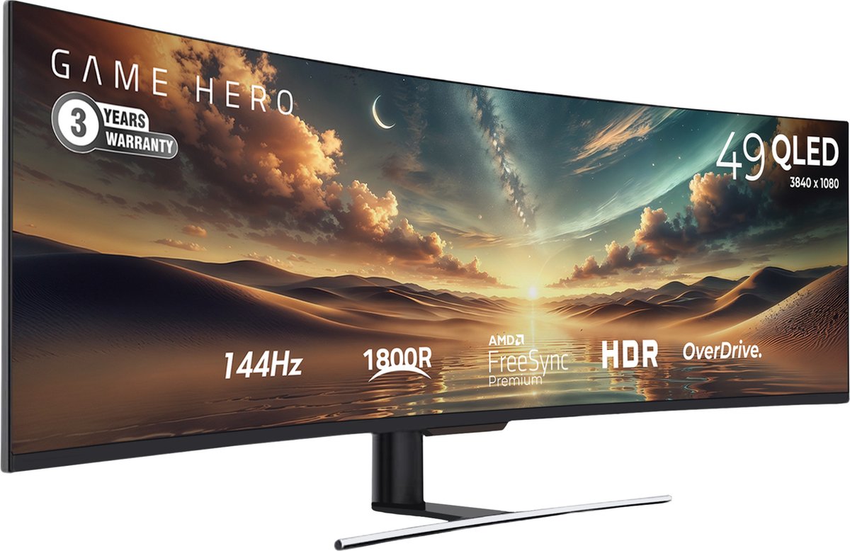 Game Hero® 49 Inch Ultrawide Double Full Hd Qled Va Monitor - 144Hz - afbeelding 9