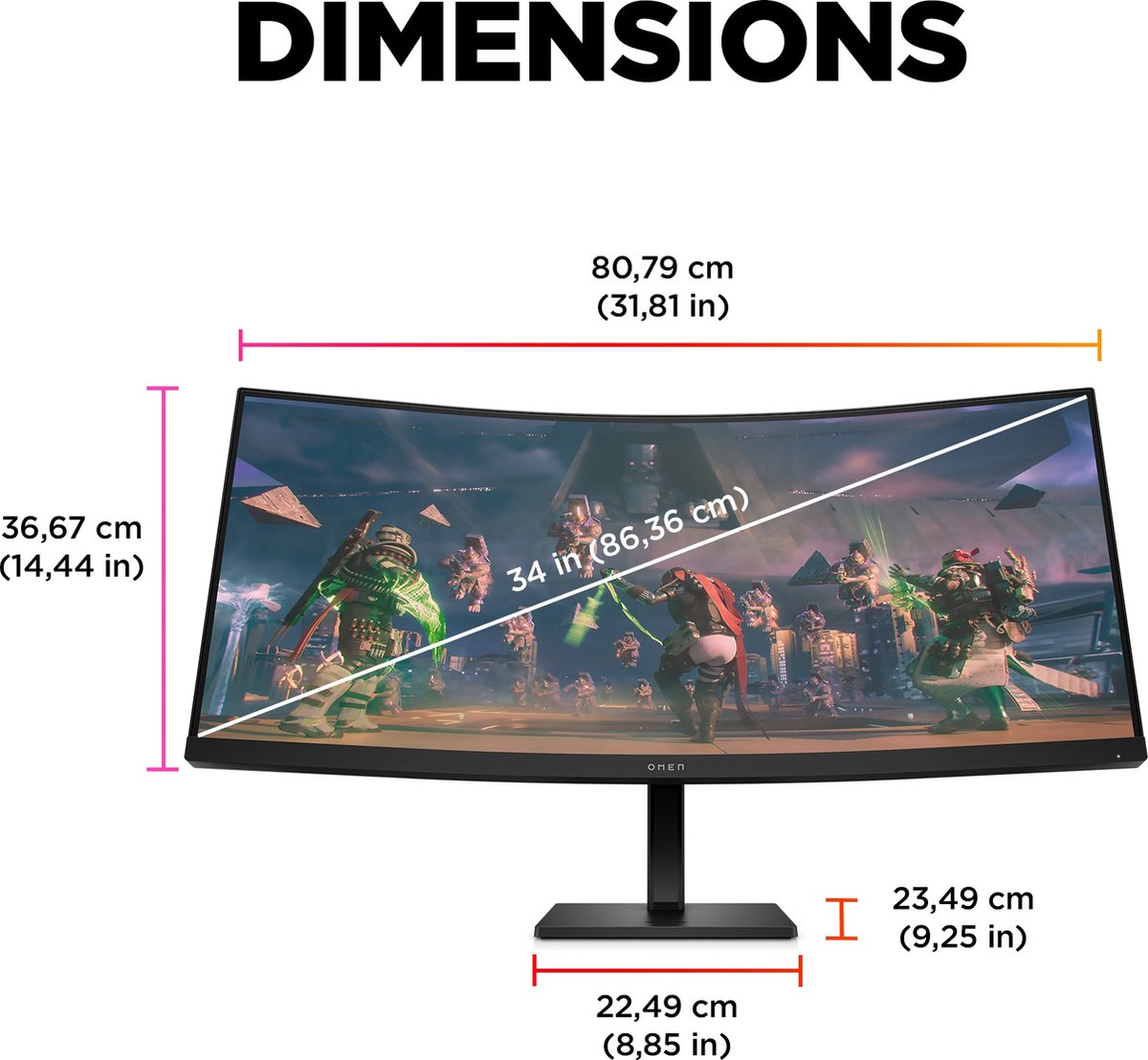 Hp Omen 34C - Qhd Va Ultrawide Curved 165Hz Gaming Monitor - 34 Inch - afbeelding 8