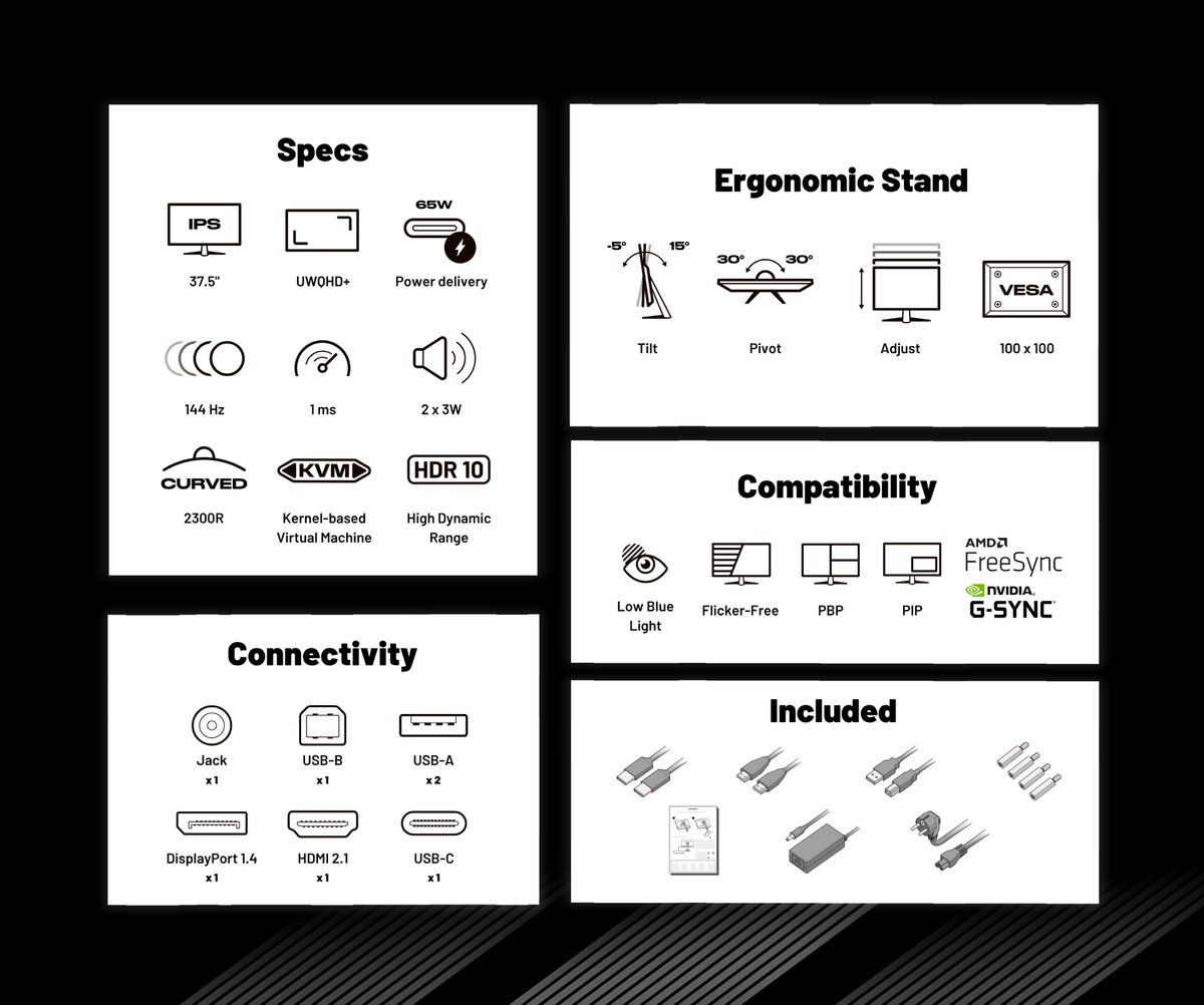 37.5" Curved Gaming Monitor UWQHD+ 144Hz IPS Black - afbeelding 4
