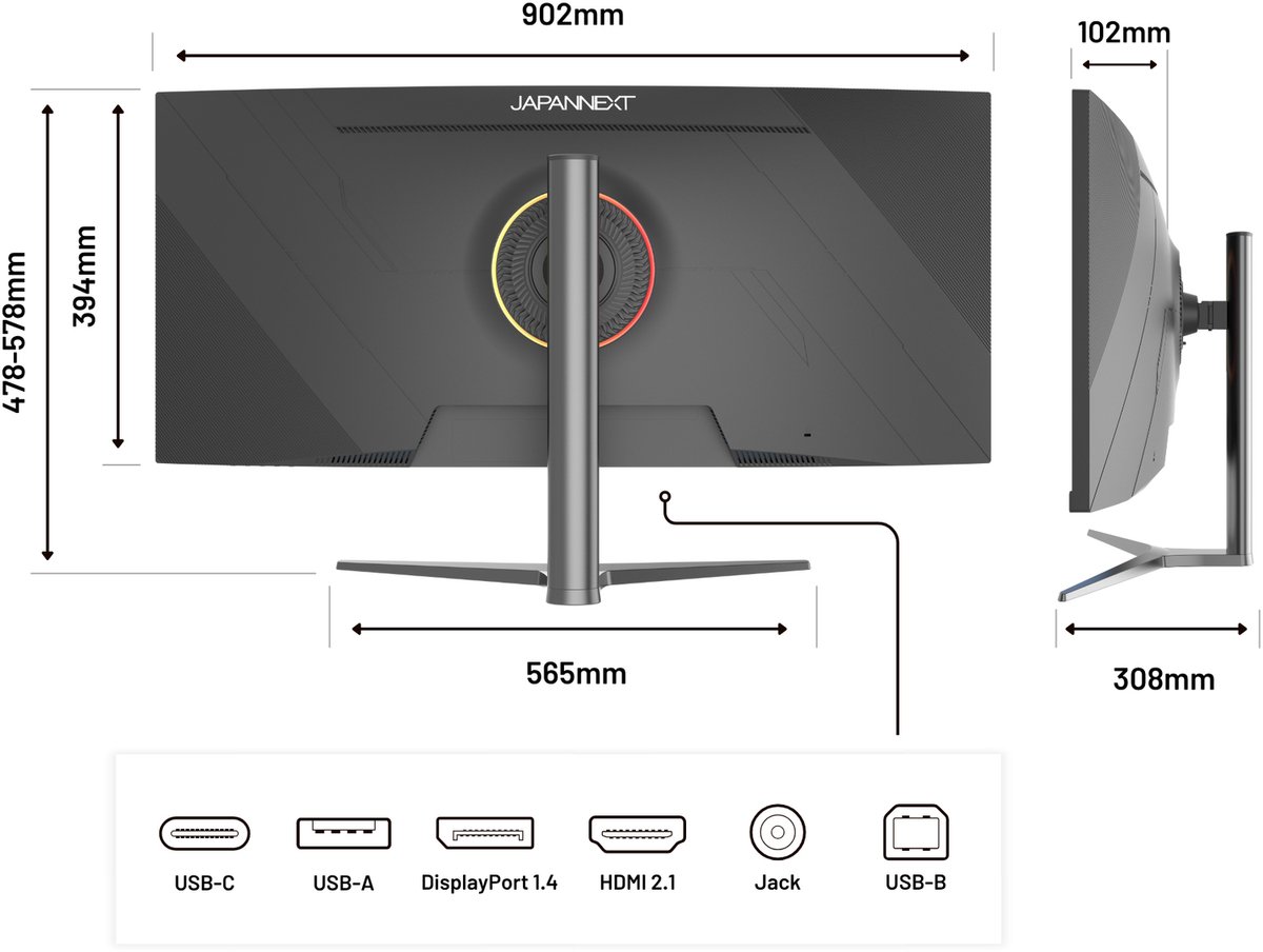 37.5" Curved Gaming Monitor UWQHD+ 144Hz IPS Black - afbeelding 6