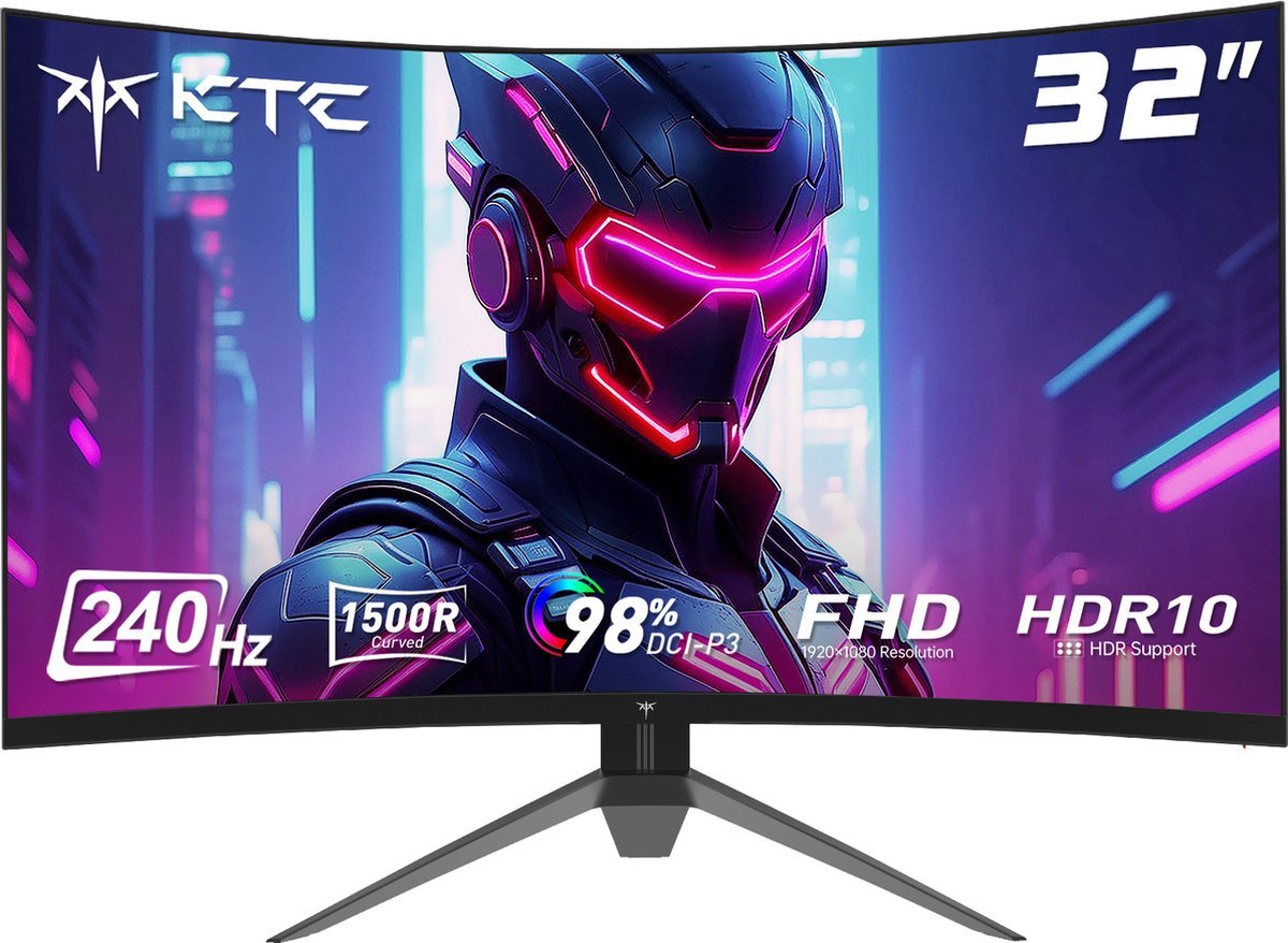 KTC Ktc H32S17F 32'' Curved Gaming Monitor, 1920*1080 Hva Paneel, 240Hz Refresh Rate, 125% Srgb, 3500:1 Contrastratio, Adaptive Sync, Hdr10, 3Ms Reactietijd, 2*Hdmi2.0 1*Dp1.4 1*Usb2.0 1*Audio, Vesa Montage, Verstelbare Kanteling, Weinig Blauw Licht