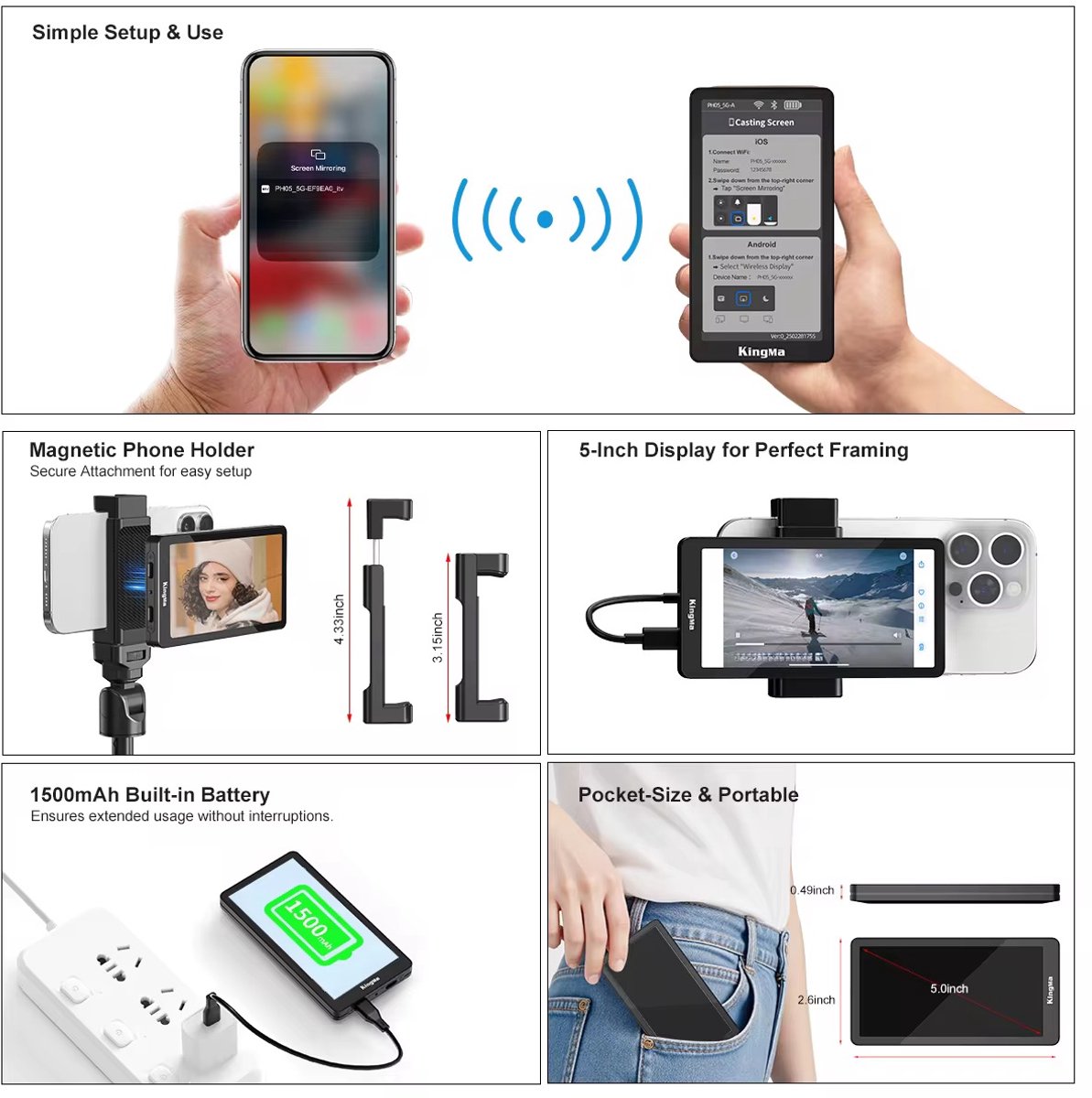 Magnetische Selfie Vlog Monitor- Live Content Creation Ugc – Extern Scherm Voor - afbeelding 2
