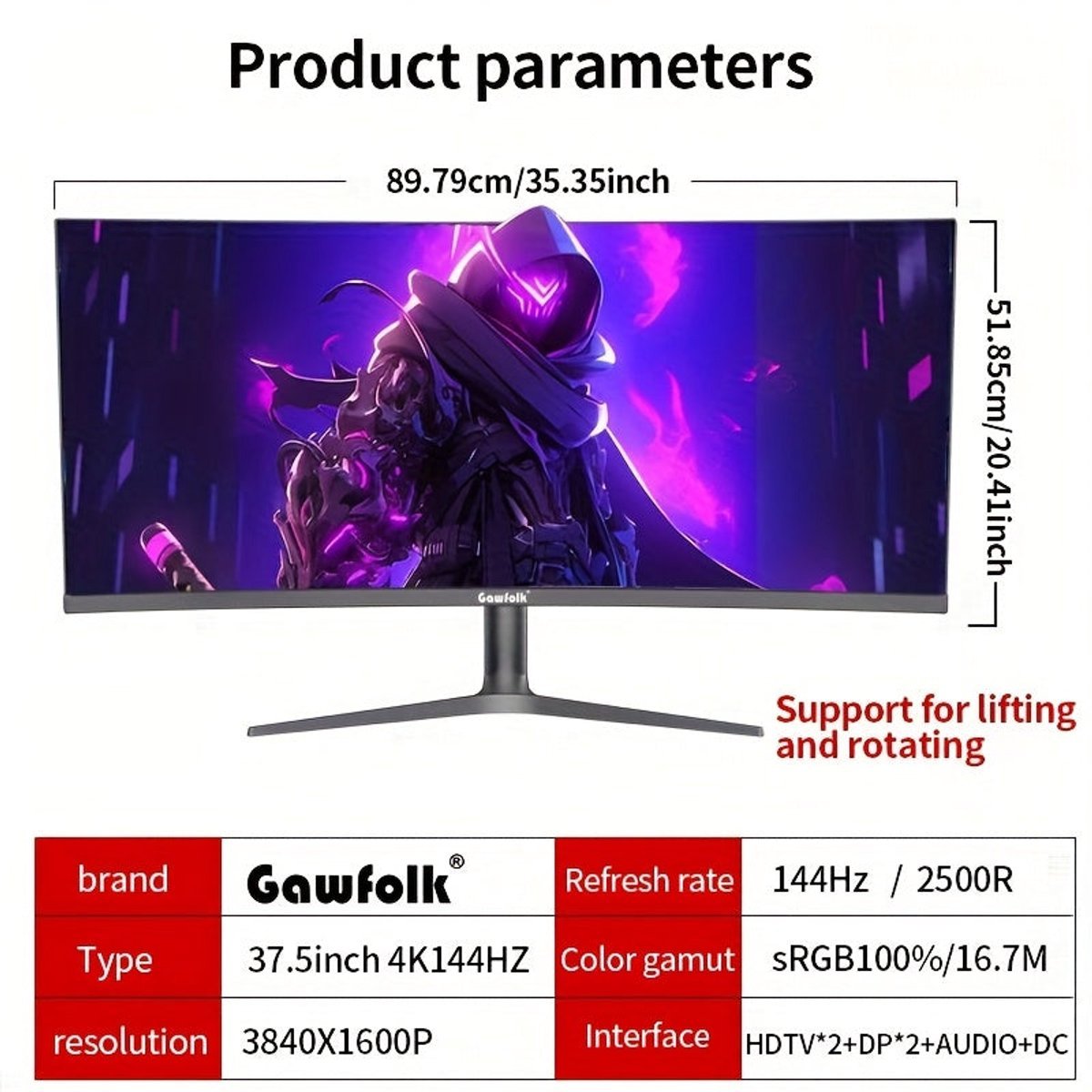 Gaming Gaming Monitor – Gaming Scherm – Curved Monitor – Ultrawide Display – 37,5 Inch 4K Uhd – 144Hz Refresh Rate – 2500R Curved Scherm – Hoogte Verstelbaar Va Paneel