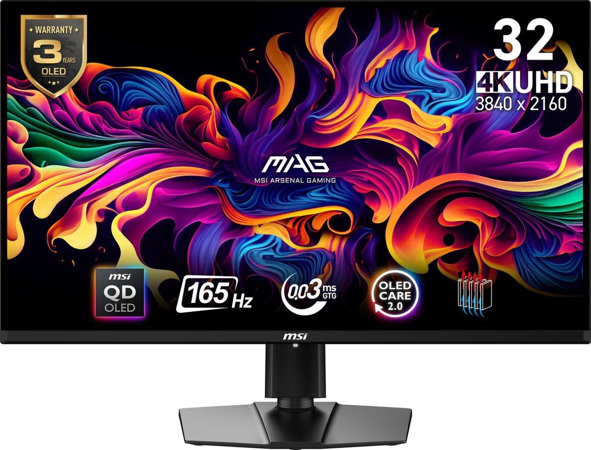 MSI Msi Mag 321Up Qd-Oled - 4K Uhd Gaming Monitor - 165Hz - 32 Inch - Usb-C Pd 15W