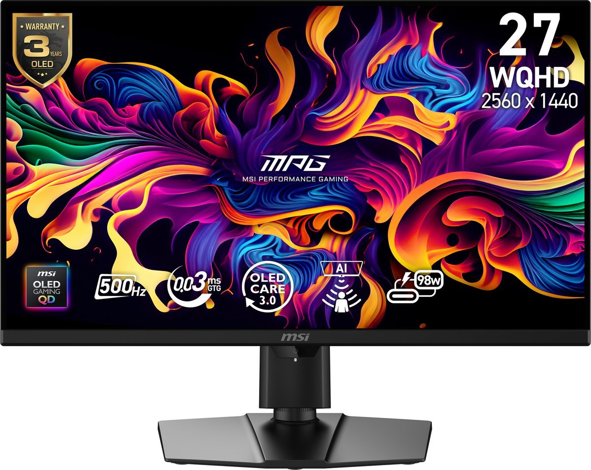 MSI Msi Mpg 271Qrde Qd-Oled X50 Computer Monitor 67,3 Cm (26.5") 2560 X 1440 Pixels Wide Quad Hd Zwart