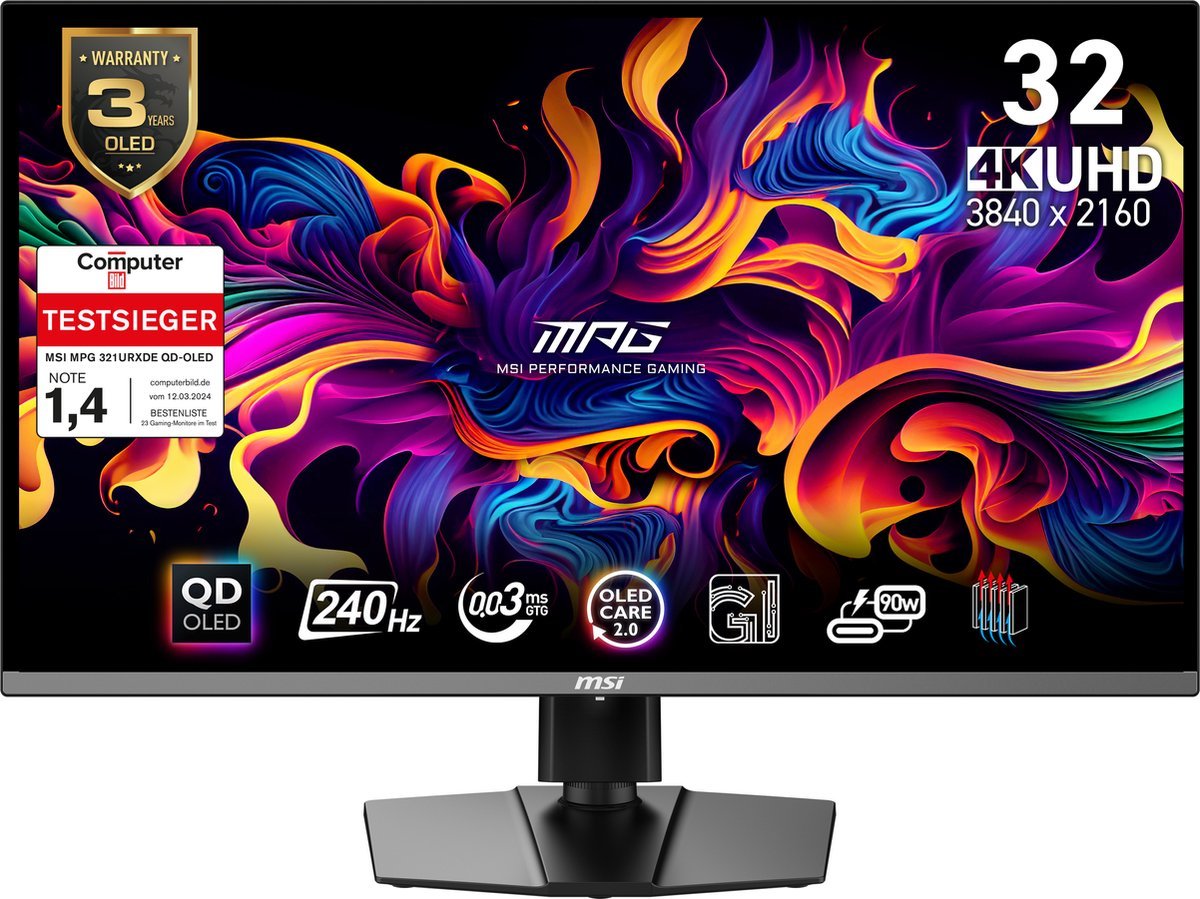 MSI Msi Mpg 321Urxde Qd-Oled Computer Monitor 80 Cm (31.5") 3840 X 2160 Pixels 4K Ultra Hd Zwart