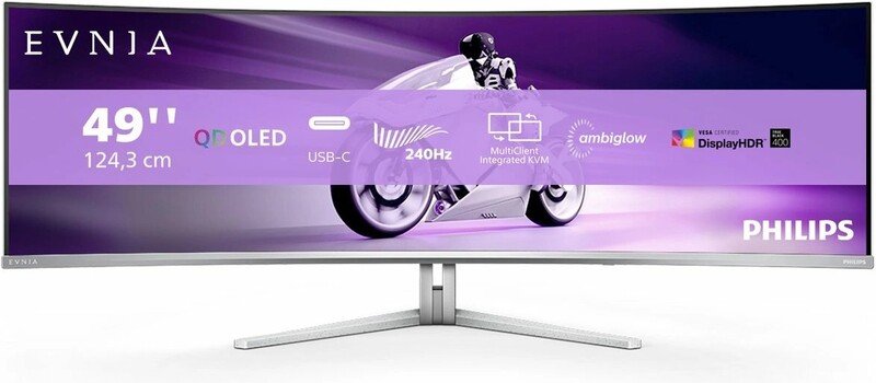 Philips evnia 49m2c8900 qd oled 48 9 - Philips Evnia 49M2C8900 Qd Ambiglow USB-C 90W 48.9" Monitor (White)