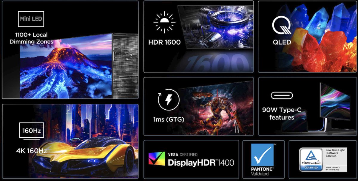 Tcl 27R83U - 4K Mini Led Gaming Monitor - Qled - Hdr 1400 - 160Hz - Usb-C 90W - - afbeelding 4