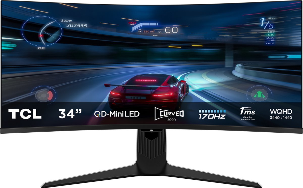 TCL Tcl 34R83Q - Ultrawide Qhd Mini Led Gaming Monitor - Qled - Hdr1600 - Usb-C 90W - 34 Inch