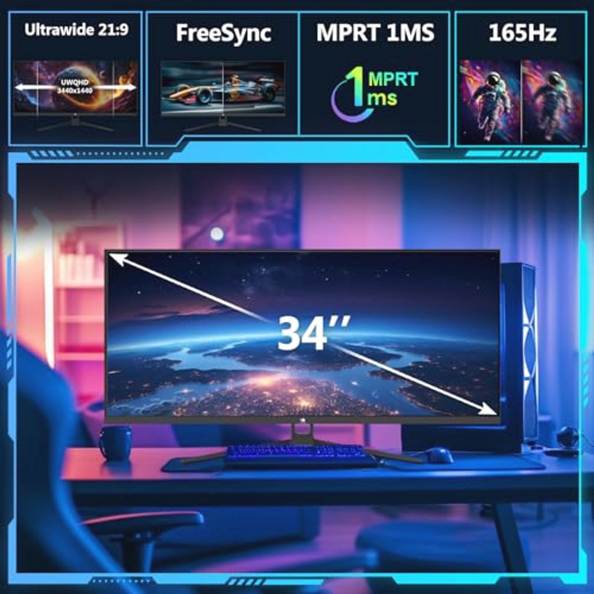 Ultrawide monitor 34 inch uwqhd 3440x144 10442616 5 orig - 34" UltraWide QHD 165Hz IPS monitor (zwart)