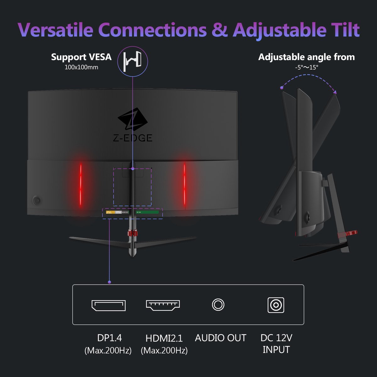 Z-Edge Ug27 Curved Gaming Monitor - Fhd 1920X1080P - 27 Inch- 200Hz - Mprt 1Ms - afbeelding 4