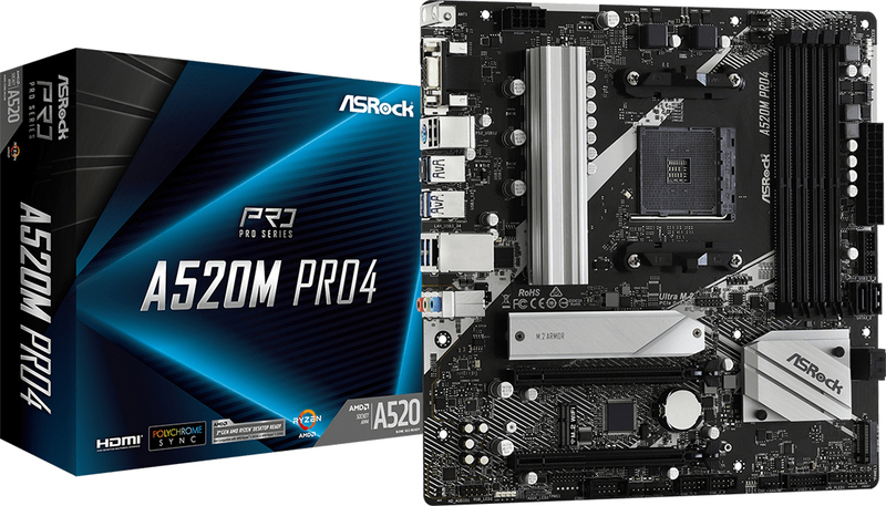 Asrock a520m pro4 moederbord socket a 5 orig - ASRock A520M Pro4 Moederbord