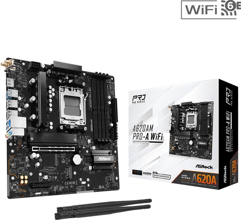 Asrock a620am pro a wifi moederbord w 3 orig - ASRock A620AM Pro-A WiFi Moederbord (zwart)
