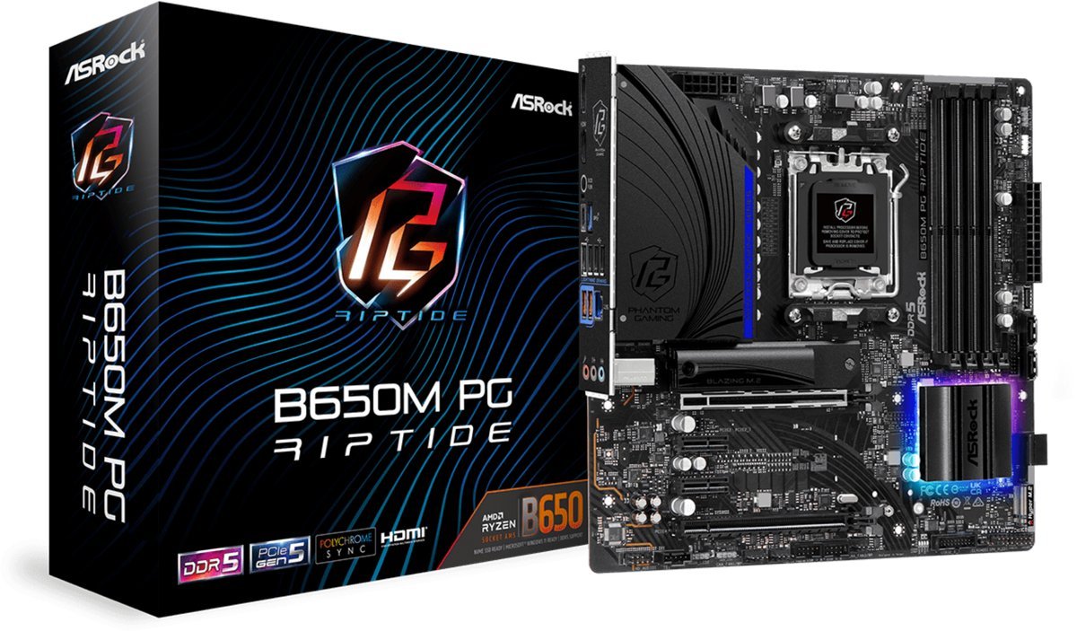 Asrock Asrock B650M Pg Riptide | Socket Am5 | Amd B650 | 4Xddr5 | Micro-Atx | Moederbord