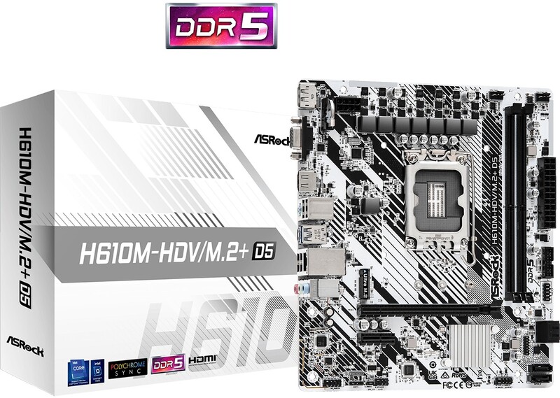 Asrock h610m hvs m 2 d5 gen5 5 orig - ASRock H610M-HDV/M.2+ D5 Moederbord