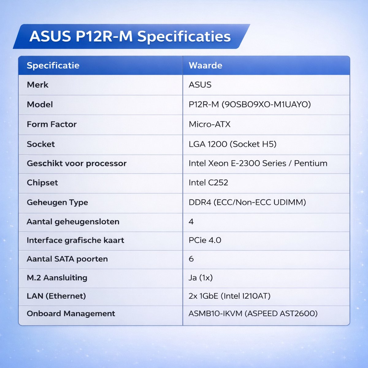 Asus P12R-M Moederbord - Intel C252 - Socket Lga 1200 - Micro Atx - Dual 1Gbe - afbeelding 3