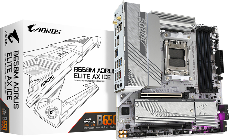 Gigabyte b650m a elite ax ice moederbor 5 orig - GIGABYTE B650M AORUS ELITE AX ICE Moederbord
