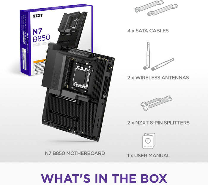 Nzxt n7 b850 matte black 3 orig - NZXT N7 B850 Moederbord (zwart)