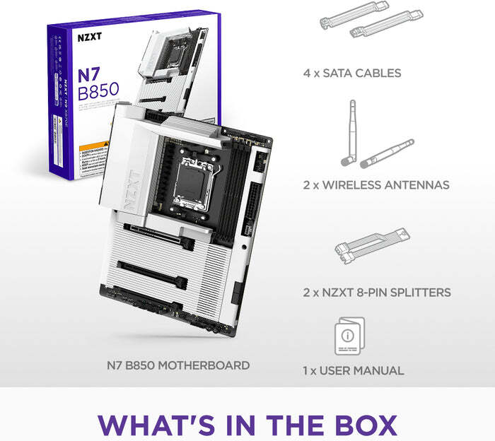 Nzxt n7 b850 moederbord atx socket 3 orig - NZXT N7 B850 Moederbord (wit)