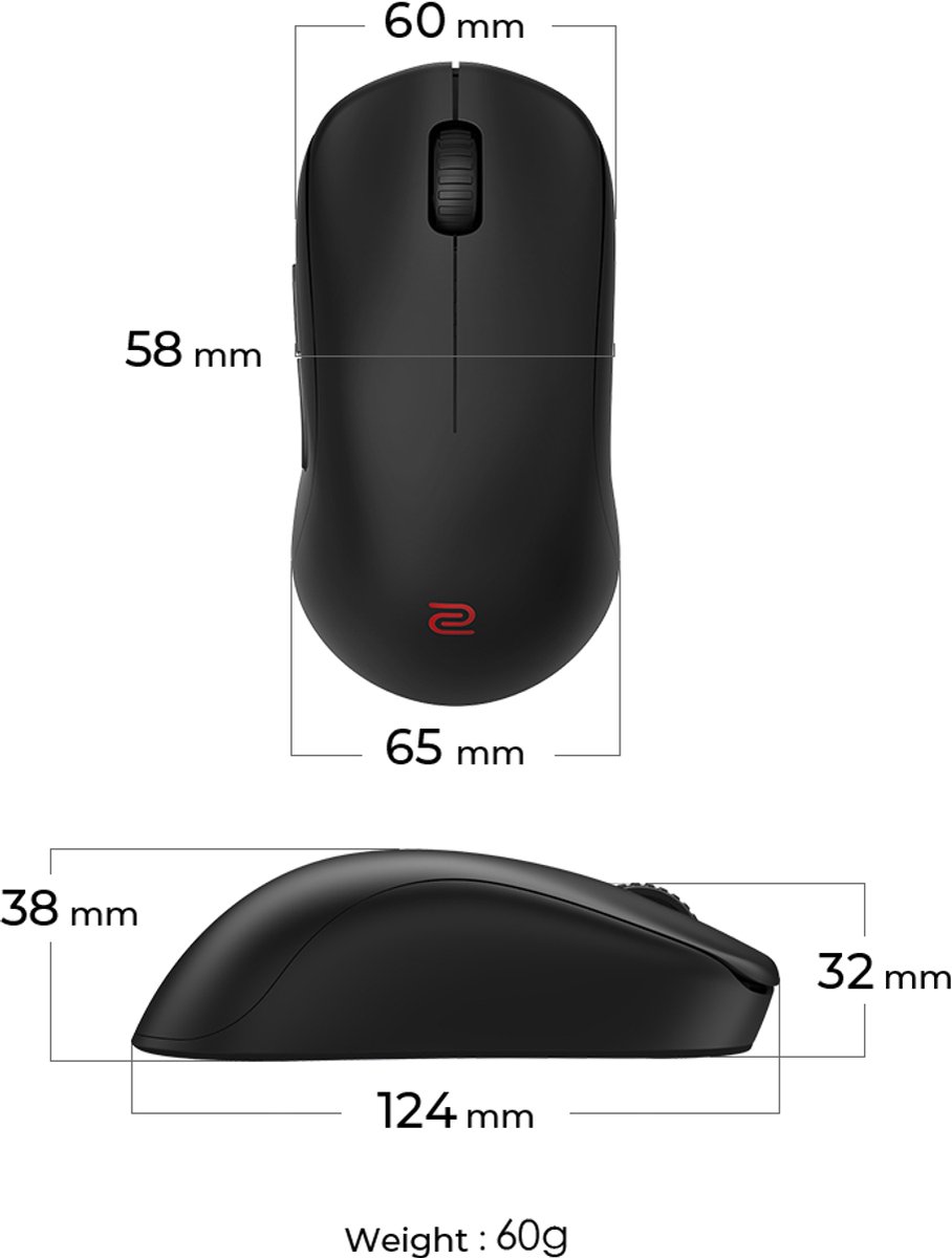 Benq Draadloze Gamingmuis Zowie U2 - Esports - Formaat M - Symmetrisch Ontwerp - afbeelding 4