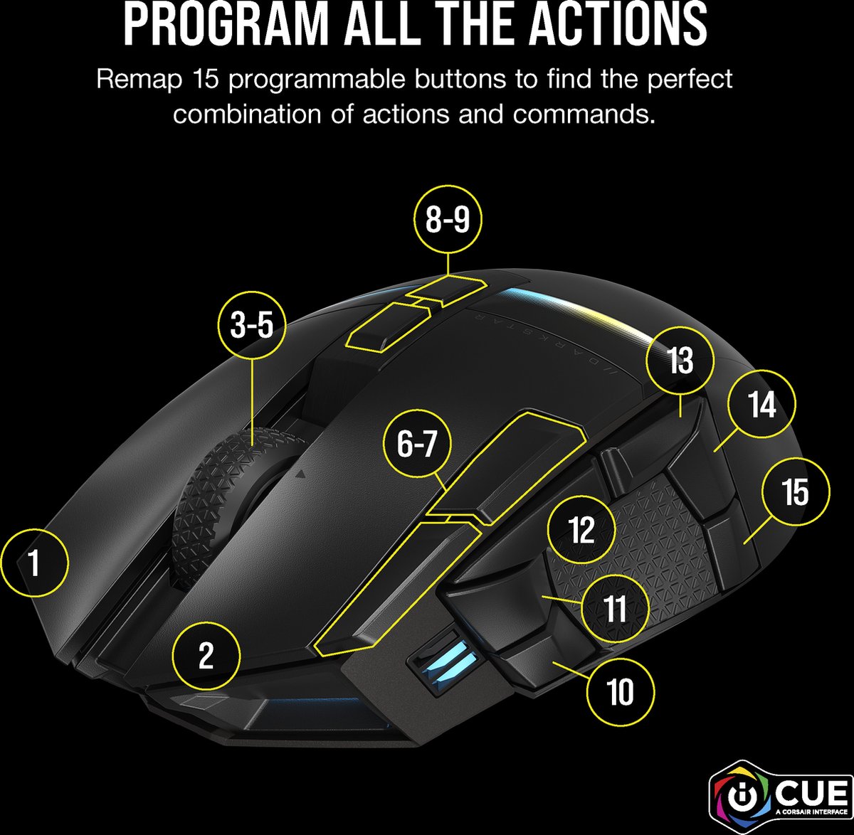 Corsair Darkstar - Draadloze Optische Gaming Muis - Backlit Rgb Led - Zwart - afbeelding 5