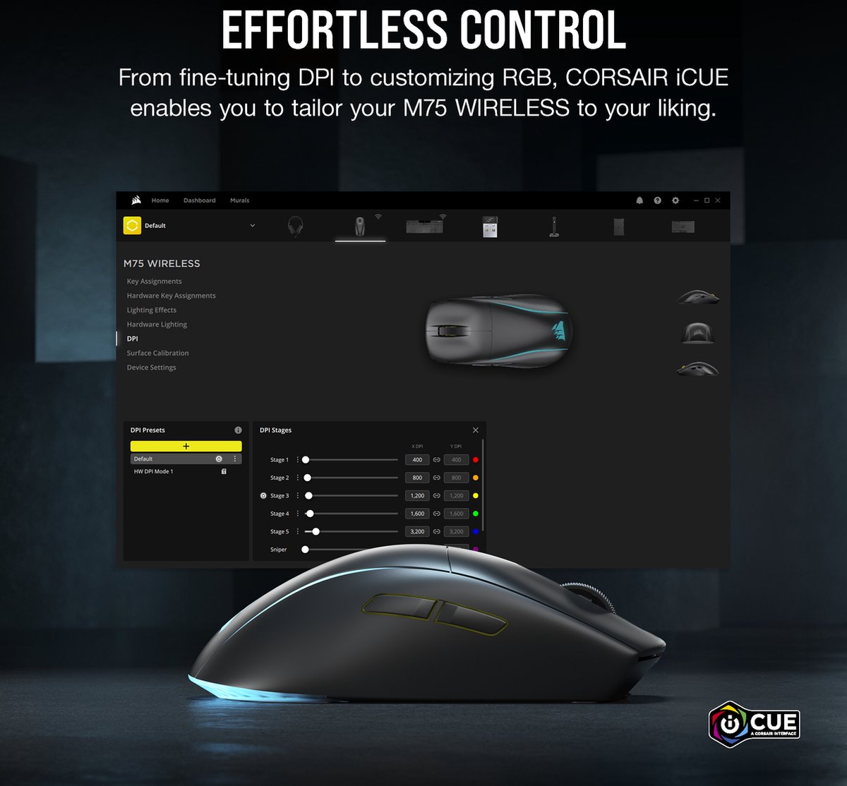 Corsair M75 Draadloze Gaming Muis - Optisch - 89 Gram - 26.000 Dpi - Zwart - afbeelding 7