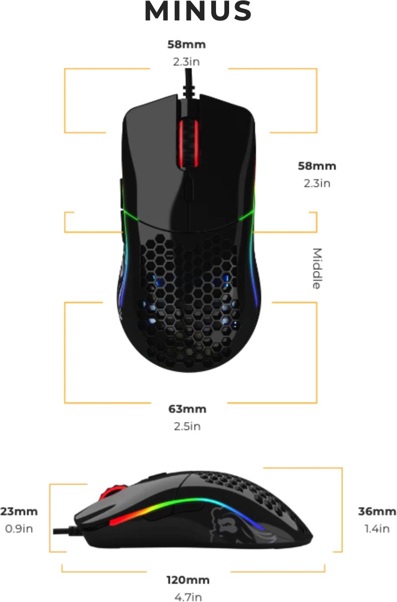 Glorious Pc Gaming Race Model O- (Small) - Muis - Usb Type-A - Optisch - 3200 - afbeelding 2
