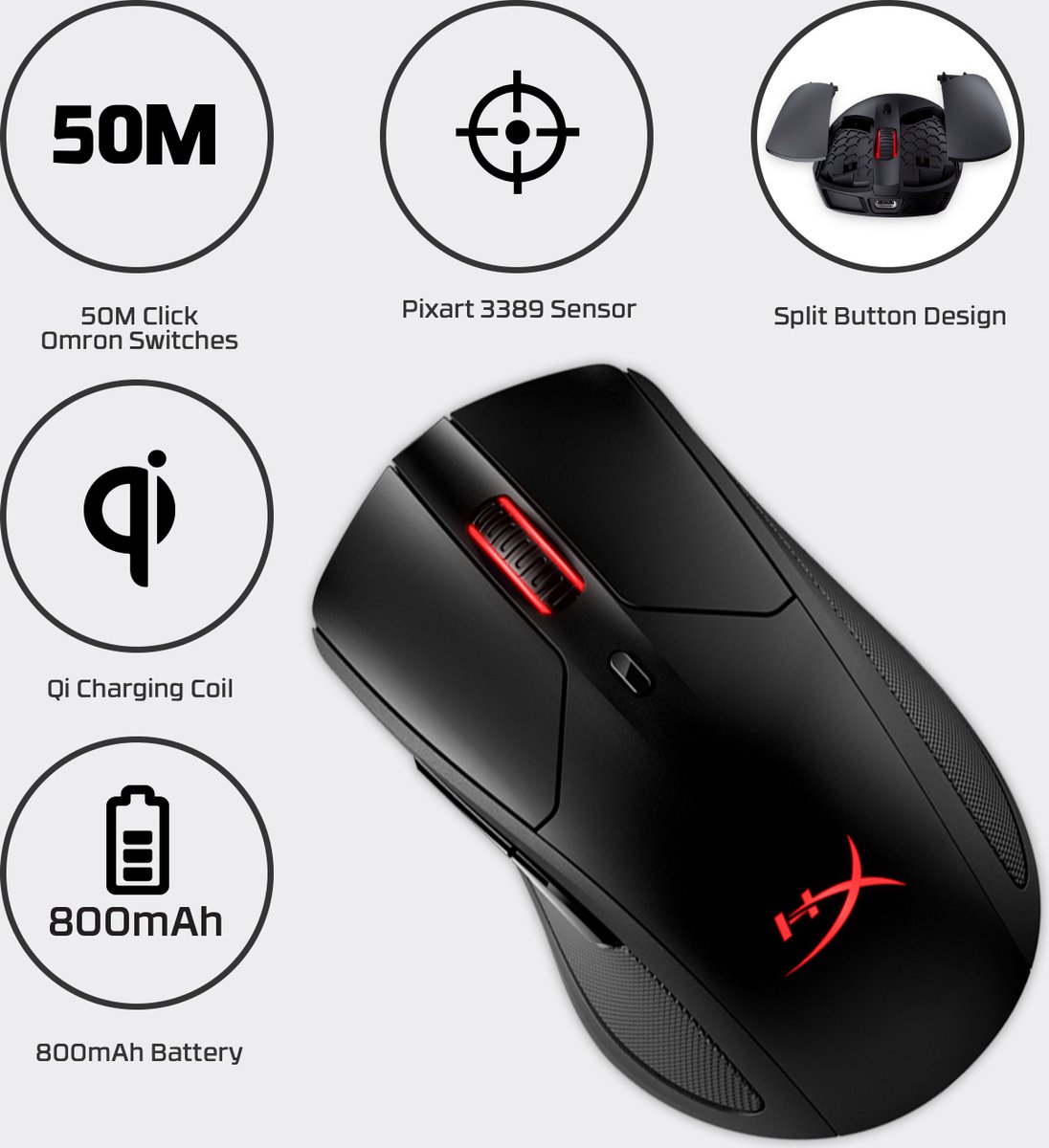 Hyperx - Pulsefire Dart - Draadloze Gaming Muis - Zwart - afbeelding 3