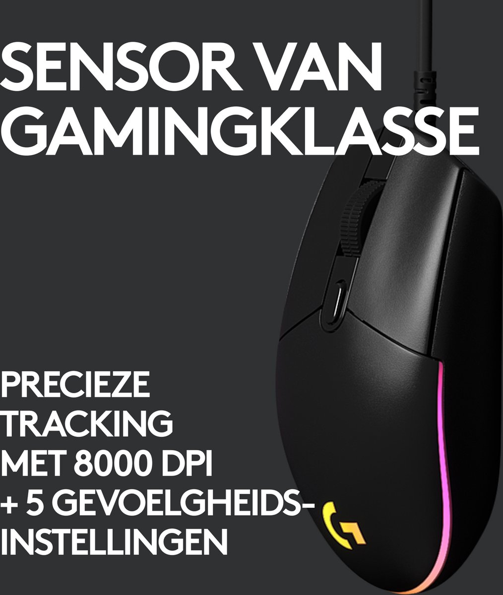Logitech G203 Lightsync - Bedrade Gaming Muis - Rgb Verlichting - Zwart - afbeelding 2