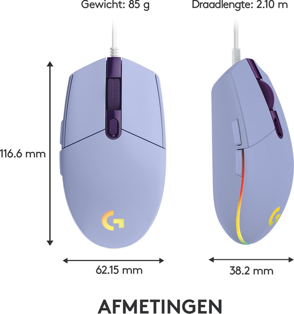 Logitech G203 Lightsync - Gaming Muis - Rgb Verlichting - Lila - afbeelding 2